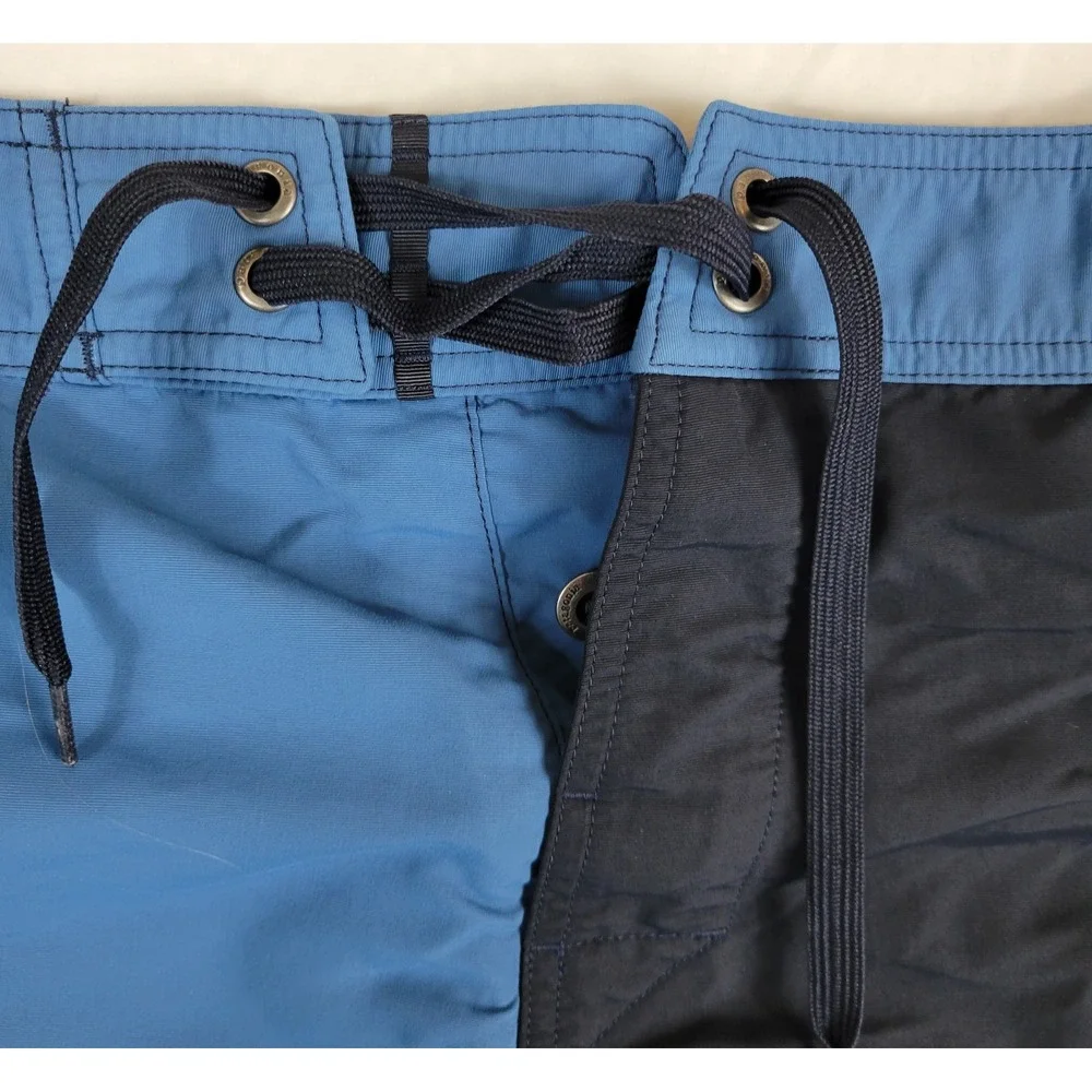 Patagonia Mens 35 Board Shorts Blue Colorblock Swim Trunks Nylon‎ Lace Up Fly